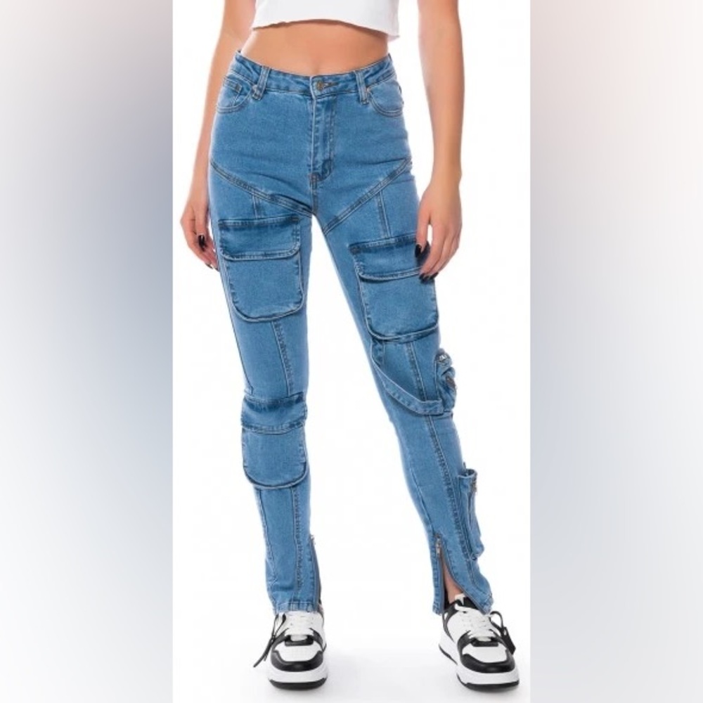 Callie Lives Miz Akira One Pocket at a Time Blue Skinny Jeans Large